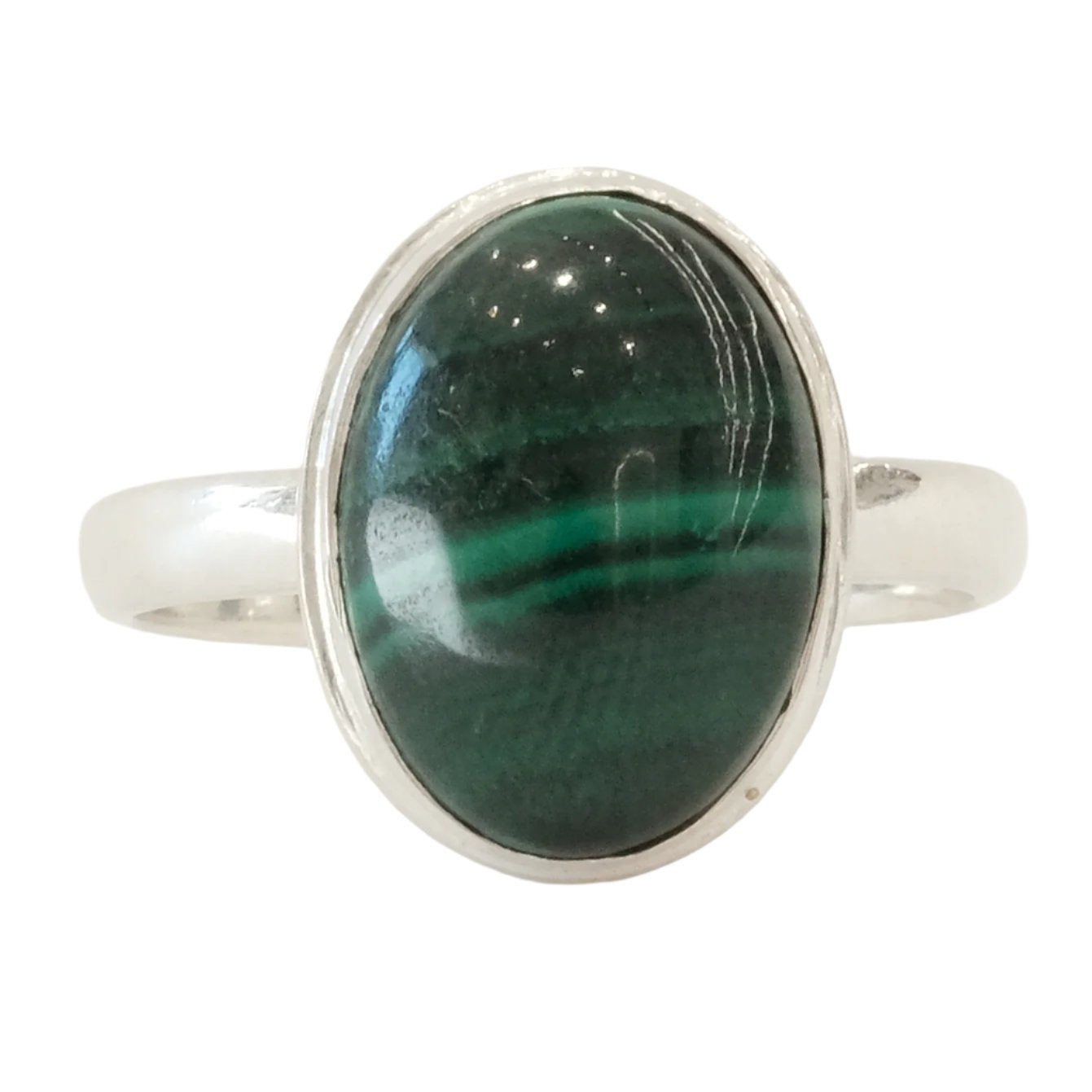 Malachite Sterling Silver Ring Size 8