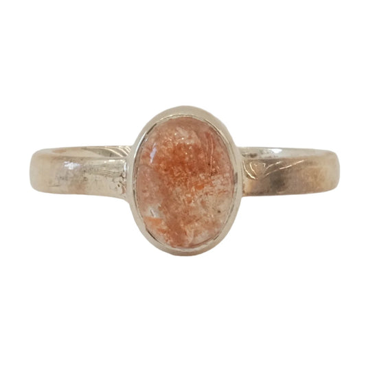 Sunstone sterling silver ring size 7, promotes intuition, self-expression, and vitality, enhances luck and good fortune.