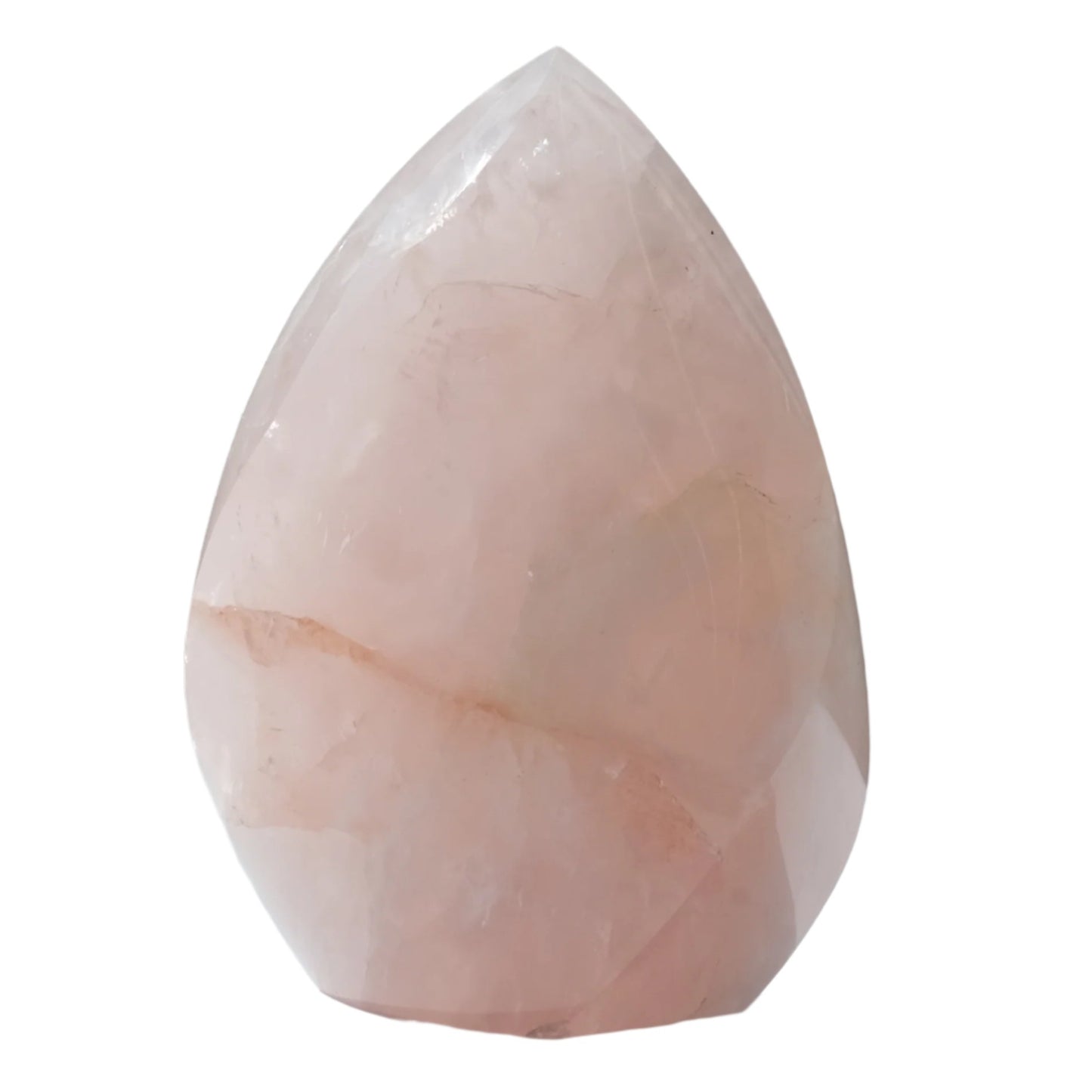 Small rose quartz flame crystal for self-love and healing, strengthens heart, balances circulatory system, reduces high blood pressure.