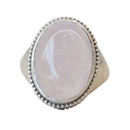 Rose Quartz Oval Sterling Silver Ring Size 9