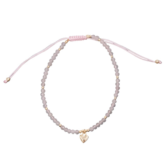 Rose Quartz Faceted Beads with Heart Charm Drawstring Adjustable Bracelet - Love, Healing & Inner Peace