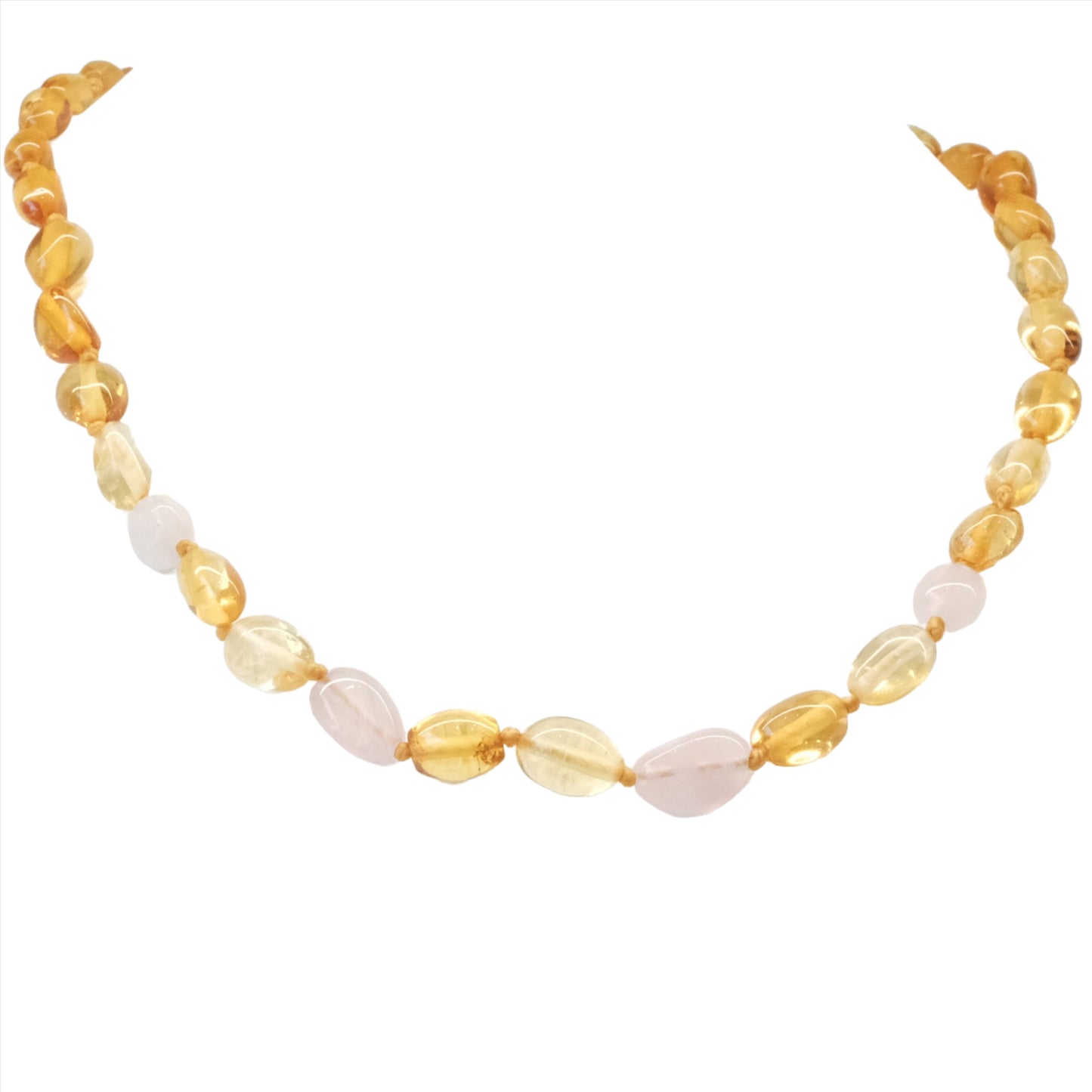 Amber Necklace with Rose Quartz Children's Size