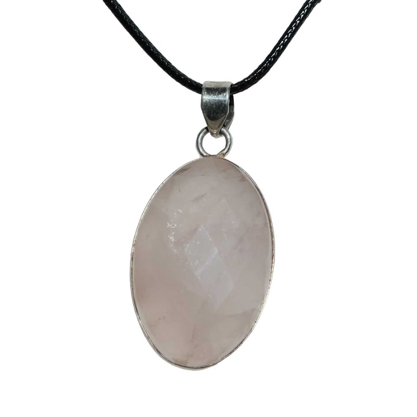 Rose Quartz Faceted Teardrop Sterling Silver Pendant Necklace