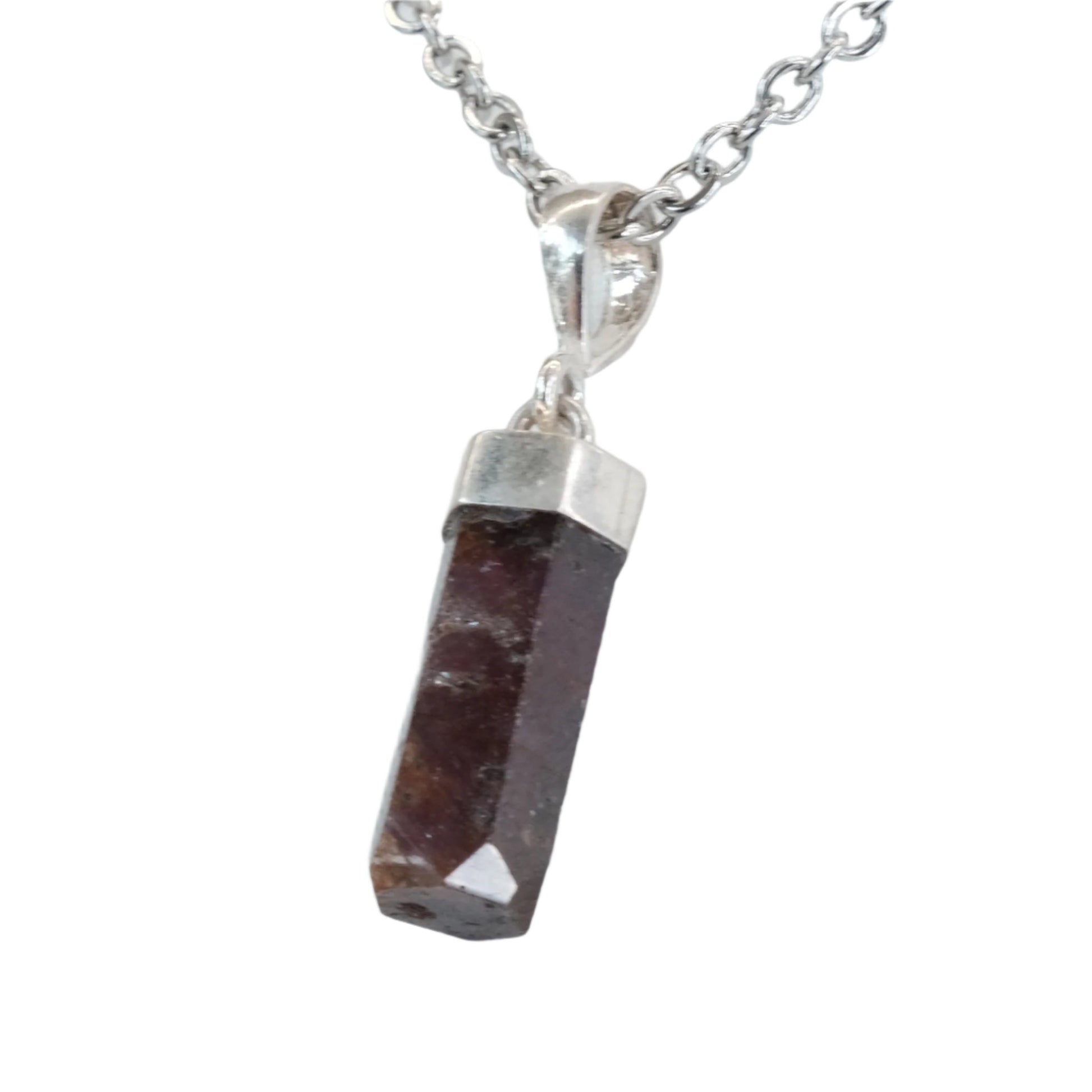 Ruby polished sterling silver pendant necklace with gemstone chain.