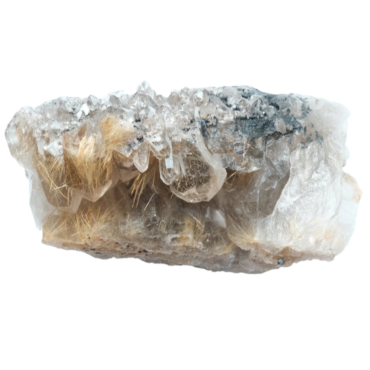 Rutilated Quartz Cluster 814g for spiritual cleansing and aura energizing.