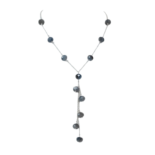 Elegant blue sapphire sterling silver necklace with round stones enhancing serenity and concentration.