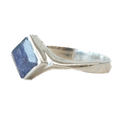 Blue Sapphire Square Sterling Silver Ring Size 7