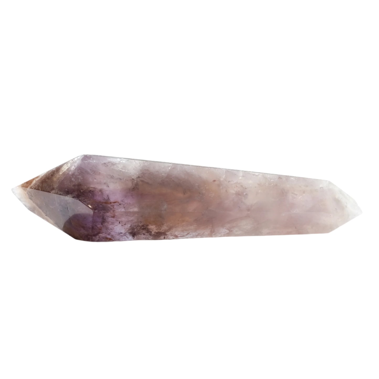 Super 7 Double Terminated Point crystal combining Amethyst, Smoky Quartz, and Rutile for spiritual and protective energy.