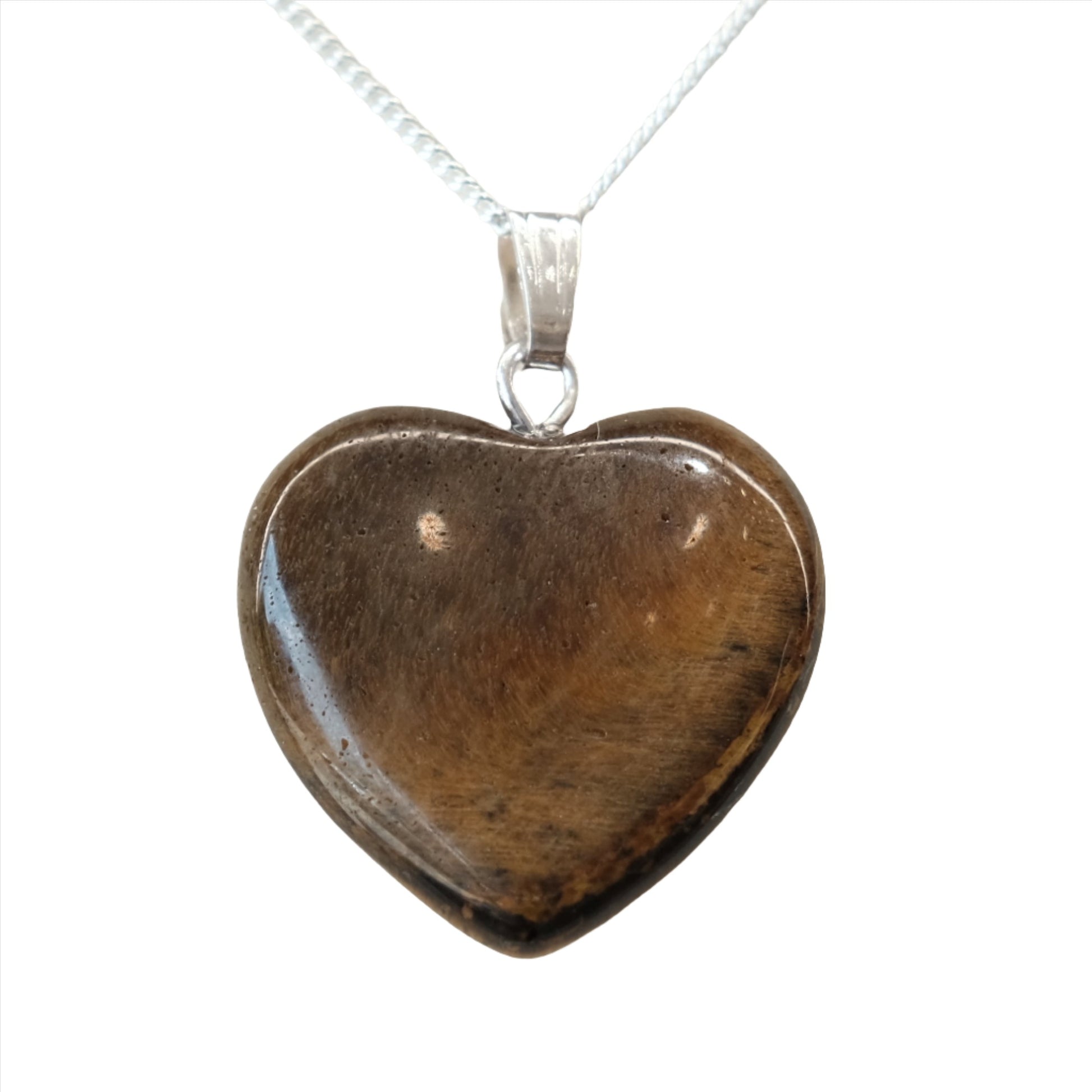 Small tiger eye heart pendant necklace for focus and protection.