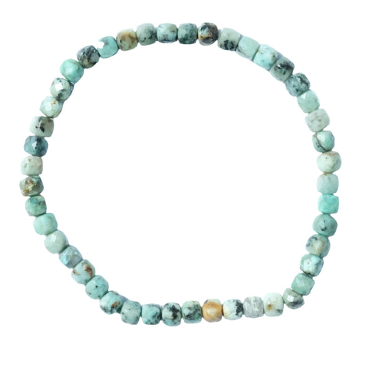 African turquoise cube bracelet for mood stabilization and detoxification, designed to dispel negative energy and enhance wellbeing.