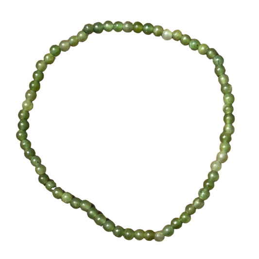 Nephrite jade bracelet with 3 mm beads, symbolizing serenity, love, and protective harmony.